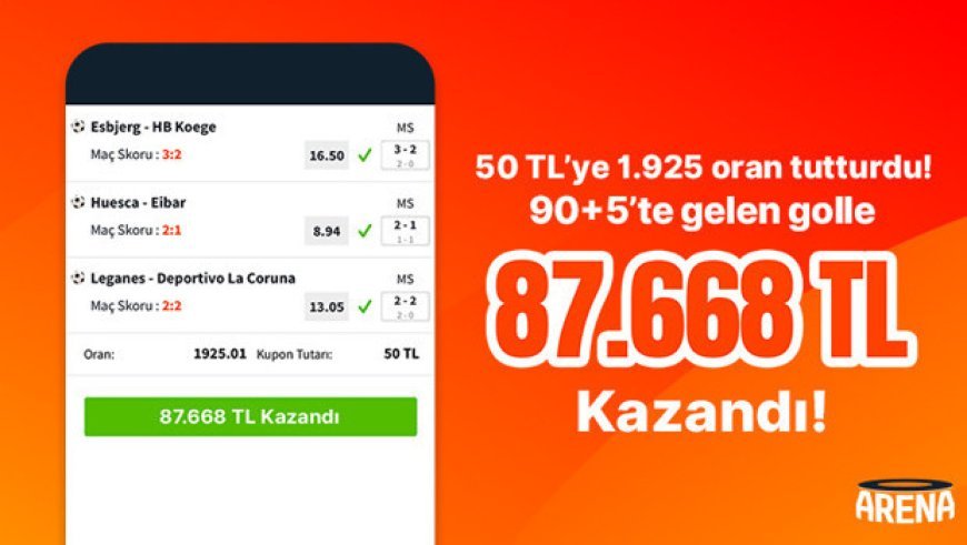 50 TL’ye 1.925 oran tutturdu! 90+5’te gelen golle 87.668 TL kazandı!