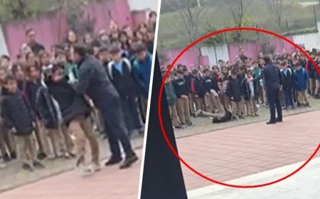 Okul müdürü öğrenciyi yakasından tutup yere savurdu