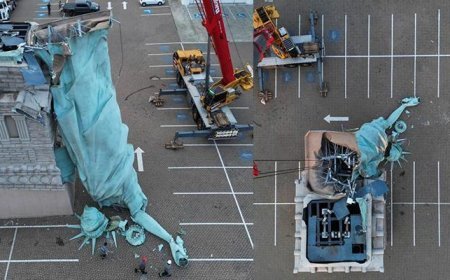 Şiddetli fırtına Özgürlük Heykeli'ni yıktı! Facia anları saniye saniye kameralara yansıdı