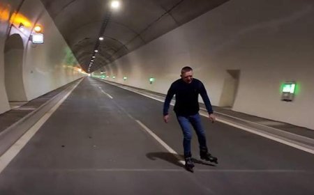 Kurdeleyi bıraktı, pateni taktı! Başbakan tünelin açılışını böyle yaptı