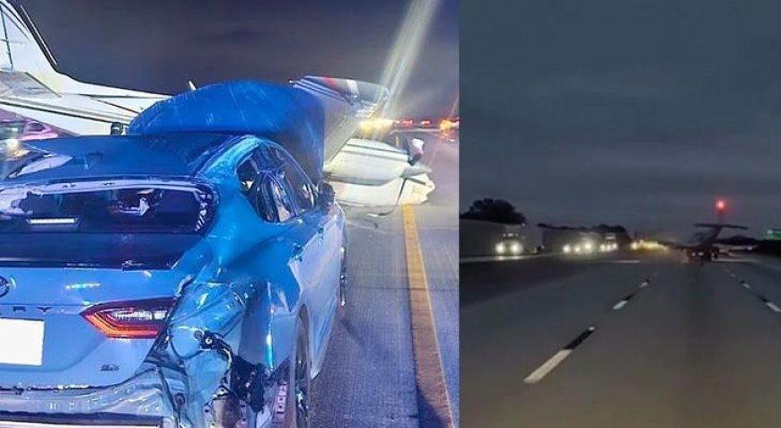 Uçak, seyir halindeki aracın üzerine acil iniş yaptı! O anlar saniye saniye kaydedildi