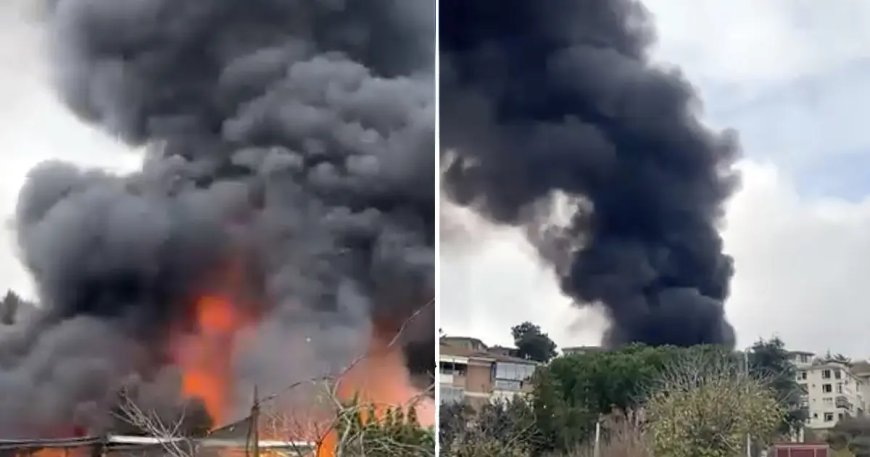 Sarıyer'de iş yeri yangını. Dumanlar Anadolu Yakası'ndan görülüyor