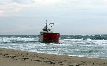 Tekirdağ'da fırtına; yük gemisi karaya oturdu