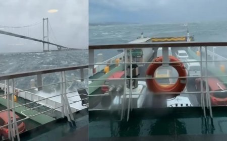 Arabalı feribot fırtınada sürüklendi, yolcular mahsur kaldı. Feribot güvenli alanda