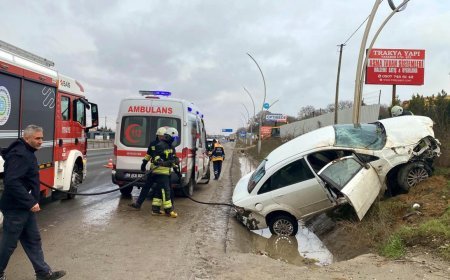 Direğe çarpan otomobilde 3 kişi yaralandı