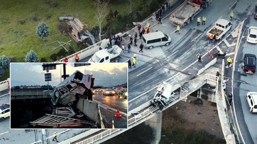 'Uçan yol'da can pazarı! Metrelerce yükseklikte asılı kalan araçtan demir penselerle kurtarıldılar