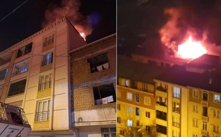 Esenyurt'ta 5 katlı binanın çatısı alev alev yandı