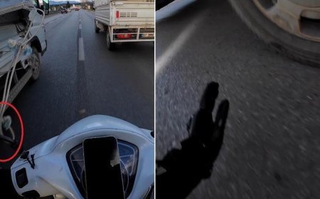 Seyir halinde, kamyonetten sarkan ipe dolanan motosikletli dehşeti yaşadı