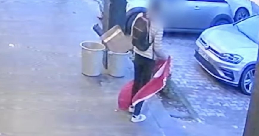 Türk bayrağını söküp yerde sürükleyen şüpheli gözaltına alındı