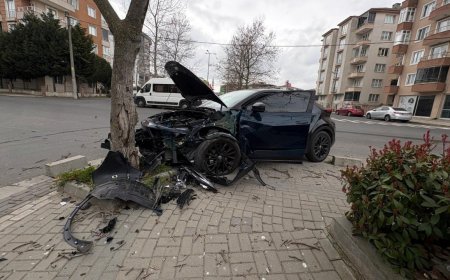 Kontrolden çıkan otomobil, yol kenarındaki ağaca çarptı