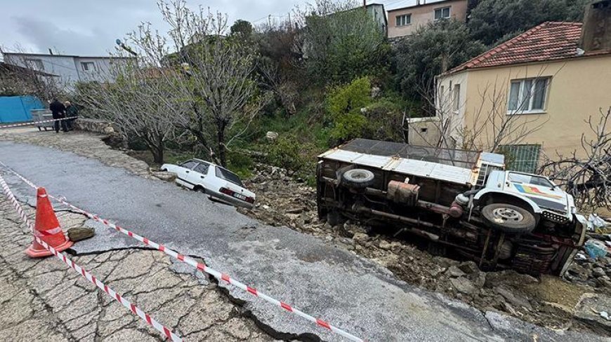 Aydın'da istinat duvarı çöktü, 2 araçta hasar oluştu
