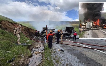 Bitlis'te feci kaza! İki tır kafa kafaya çarpışıp alev topuna döndü: 2 can kaybı var