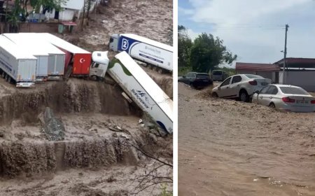 Meteoroloji uyarmıştı. TIR'lar böyle sürüklendi