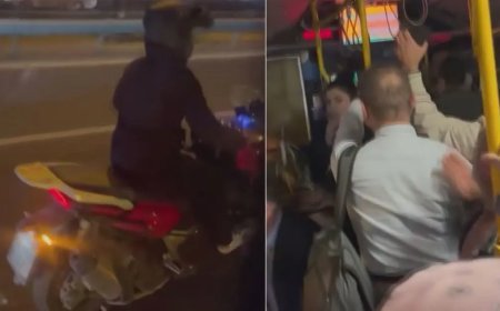 Seyir halindeki otobüsün camını kırdı