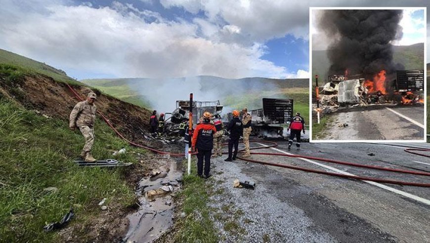 Bitlis'te feci kaza! İki tır kafa kafaya çarpışıp alev topuna döndü: 2 can kaybı var