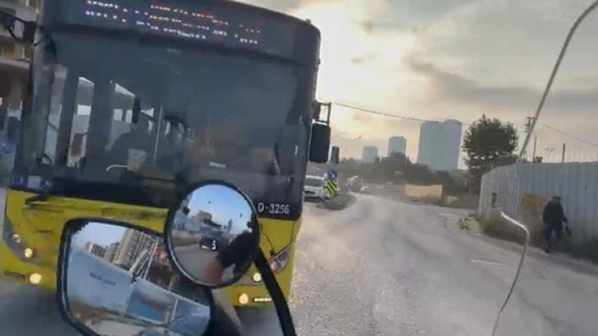 İETT otobüsü kırmızı ışıkta geçti, motosikletli altında kalmaktan son anda kurtuldu!