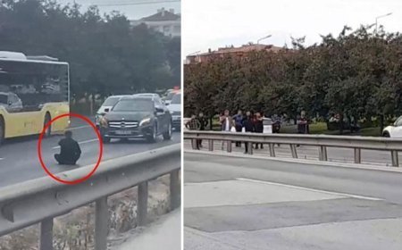İstanbul D-100 karayolunda hareketli dakikalar! Bıçakla yola oturan şahıs trafiği felç etti
