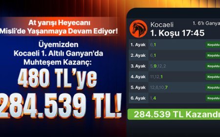 At yarışı Heyecanı Misli’de Yaşanmaya Devam Ediyor! Üyemizden Kocaeli 1. Altılı Ganyan’da Muhteşem Kazanç: 480 TL’ye 284.539,25 TL!