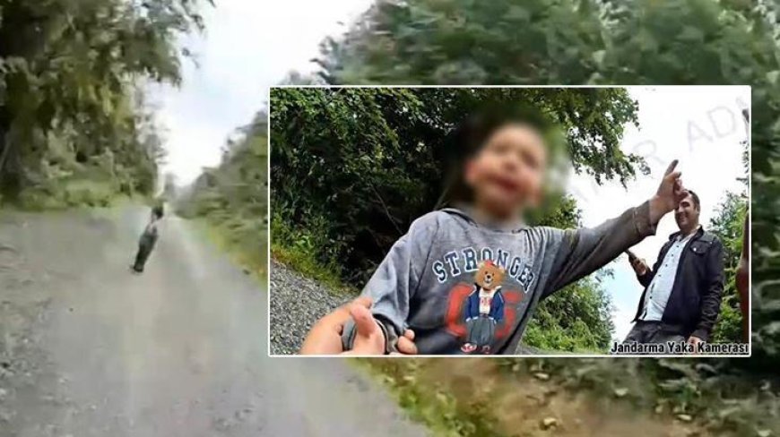 3 yaşındaki kayıp Göktürk ormanda bulundu! Jandarmayla sohbeti kamerada