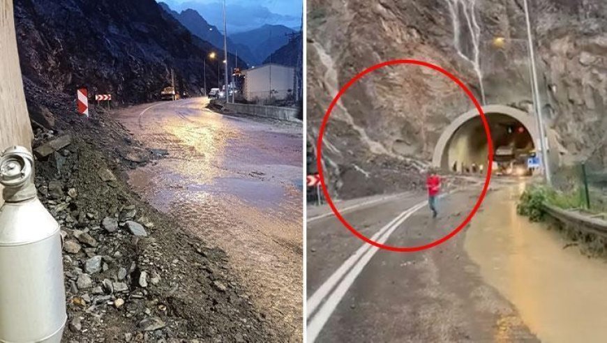 Yürekler ağza geldi! Artvin-Erzurum karayolunda heyelan