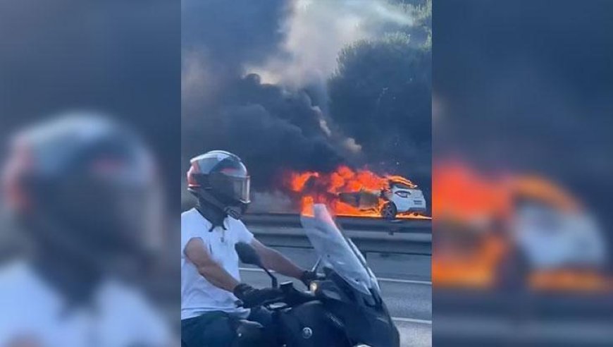 Avcılar'da korku dolu anlar! Otoyolda yanan otomobil kullanılamaz hale geldi