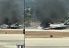 Acil iniş yapan Yunan F-16C uçağı alev topuna döndü