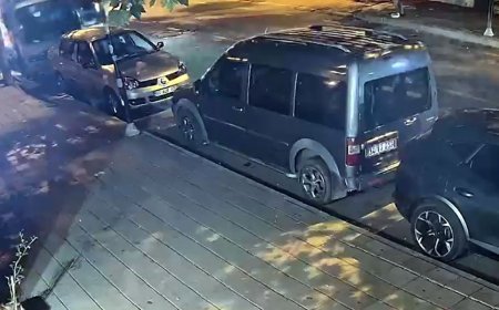 Otomobilin park halindeki kamyonete çarptığı kaza kamerada