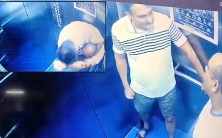 Eski apartman yöneticileri asansörde karşılaştı, yumruklar havada uçuştu! Olay anı saniye saniye kamerada
