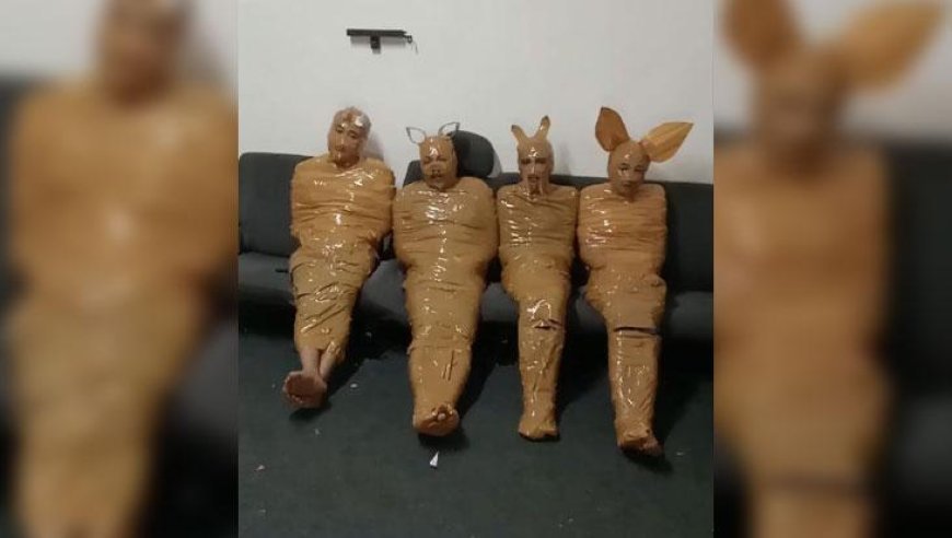 Mahalleliden sıra dışı tuzak! Yakalanan hırsızları koli bandıyla 'Teletabilere' benzettiler