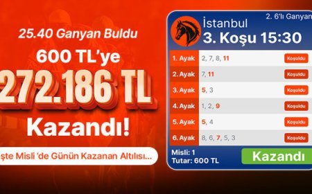 25.40 ganyan buldu 600 TL’ye 272.186 TL kazandı! İşte Misli’de günün kazanan altılısı…