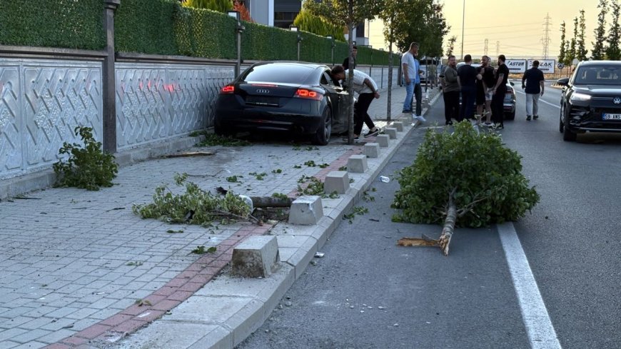 Kontrolden çıkan otomobil, kaldırımdaki ağaca ve duvara çarptı