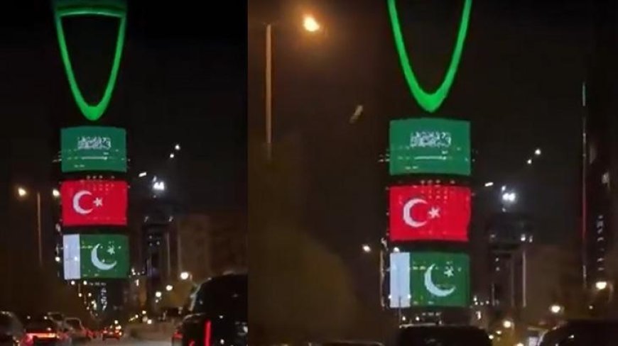 Geceyi aydınlatan ittifak! Türkiye, Suudi Arabistan ve Pakistan bayrakları simge yapılarda