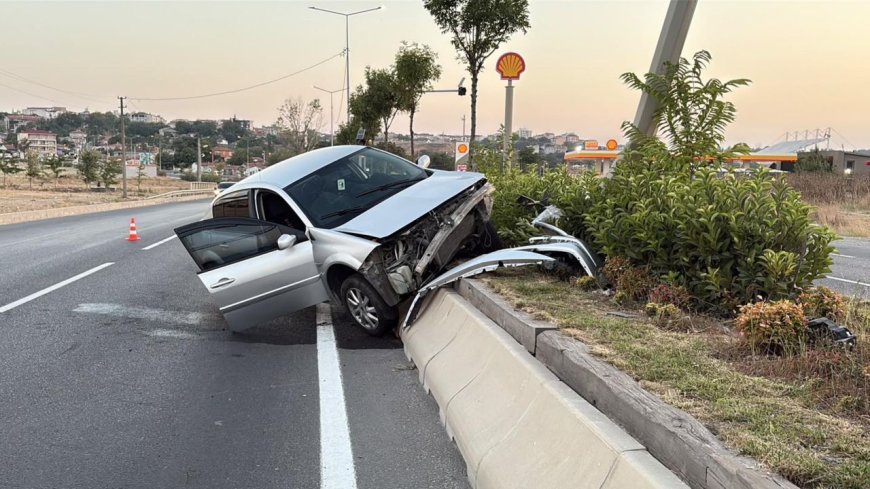Otomobil, refüjdeki aydınlatma direğine çarptı